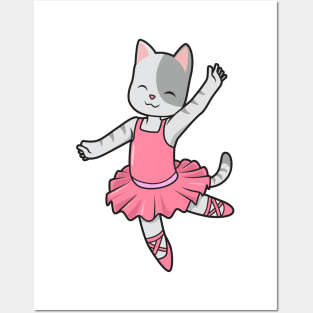 Cartoon cat dances ballet - ballerina Posters and Art